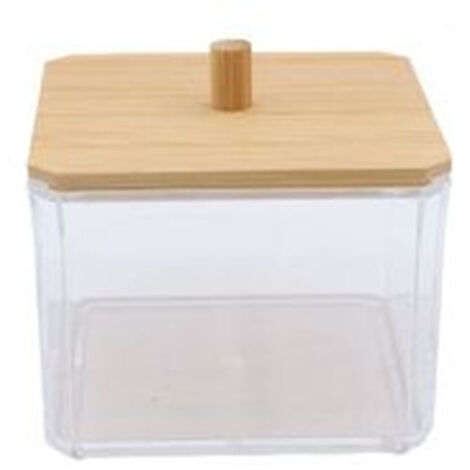 Cleafe - Contenitore Organizer Cosmetici Toeletta Quadrato Trasparente Con Coperchio In Legno 10826 -