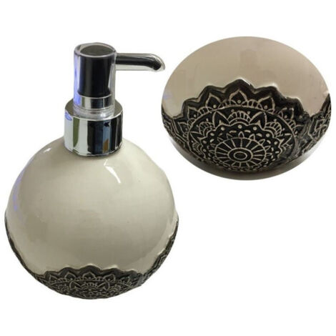 Cleafe - Dispenser Porta Sapone Liquido Portasapone Ceramica Fiore Mandala Sferico -