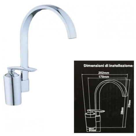 Cleafe - Miscelatore Lavello Acciaio 52326 Lavandino Monocomando Canna Alta Rubinetteria -