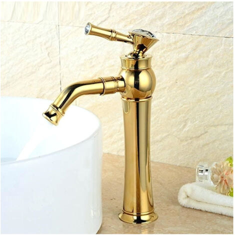 Cleafe - Miscelatore Rubinetto Monocomando Lavabo Lavandino Bagno Alto Gemme Dorato -