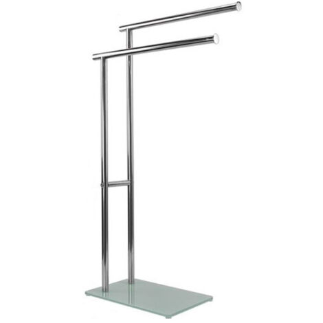 Cleafe - Piantana Portasciugamani Arredo Bagno 2 Bracci Metallo Cromato Base Vetro 59967 -