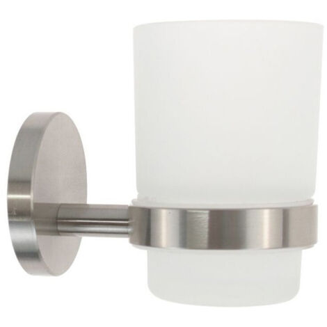 Cleafe - Porta Spazzolini Da Denti In Acciaio Satinato Con Bicchiere Vetro Satinato Bagno 87906 -