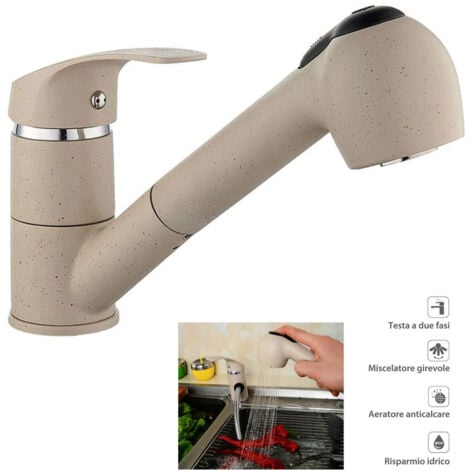 TRADE SHOP TRAESIO Cleafe - Rubinetto Miscelatore Monocomando Lavello Avena Doccetta Estraibile 52992 -