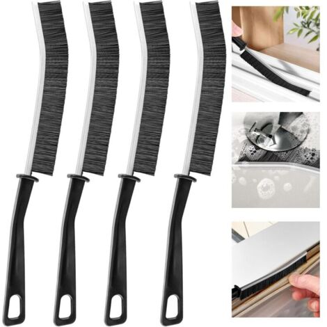 Cleaning Brush, 4-Piece Crevice Cleaning Brush Set, Multifunctional Tile Grout Brush, Bathroom Brush, Cleaning Tools for Household Use (Black)