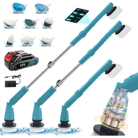 Cleaning Brushes, Cordless Spin Brush, 25-49 Inch Extendable Cleaning Brush with 8 Brush Heads, for Bathroom, Tiles (3.0A Battery) Compatible with Makita Battery
