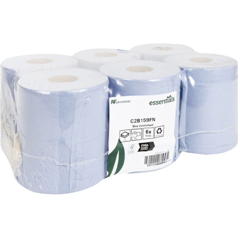Solent Cleaning C2B159FCR Blue Centrefeed 2PL Y Wipes 19CMX150M (Pk-6)
