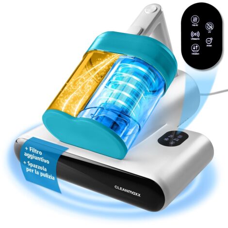 CLEANmaxx aspirapolvere a rotazione contro gli acari della polvere + luce UV-C e filtro HEPA per chi soffre di allergie  aspirapolvere portatile per materassi  funzione ultrasuoni e calore