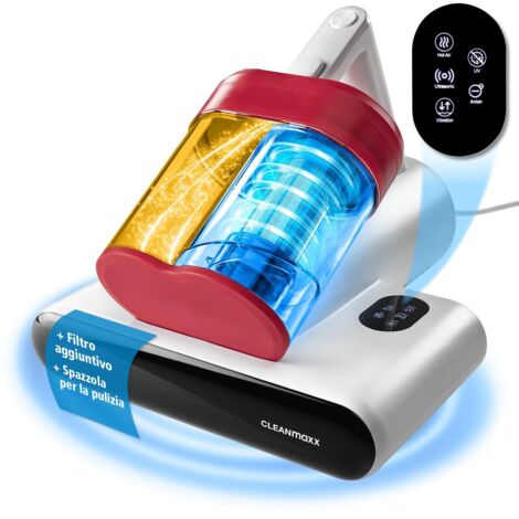 CLEANmaxx Aspirapolvere a rotazione per acari con luce UV-C e filtro HEPA per soggetti allergici  aspirapolvere portatile per materassi  funzione ultrasuoni e calore