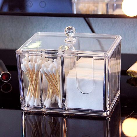 Clear acrylic storage box with lid for cotton swabs, cotton swabs, brushes