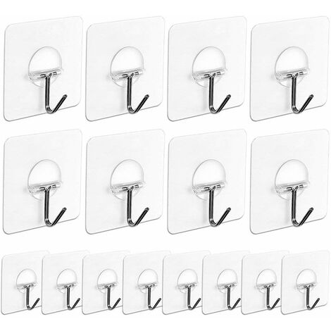 SUNDOKI Large Adhesive Wall Hooks 33LB(Max), Self Adhesive Hooks Removable  Nail-Free Transparent Waterproof Hooks for Hanging Bathroom Kitchen & Home