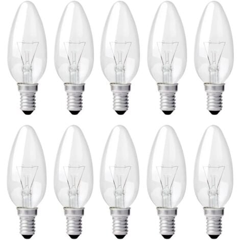 MEMKEY Clear Candle Bulb E14 40W, Dimmable Incandescent Bulb, Warm White 2700K, 400LM, Flame Bulb, E14 Edison Screw Candle Bulbs, Pack of 10