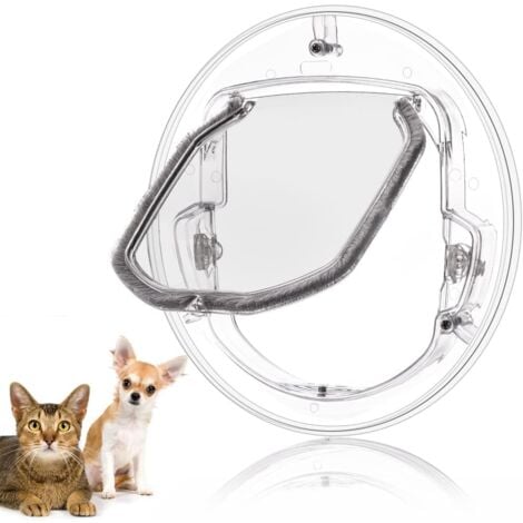 ORCHIDÉE Clear cat flap,pet door transparent 4-way locking pet door window gate for cats & small dogs,11.8 inch round cat flap for interior exterior doors