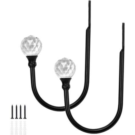 Clear Crystal Ball Wall Curtain Ring, 2 Pack, Home Decor (Black)