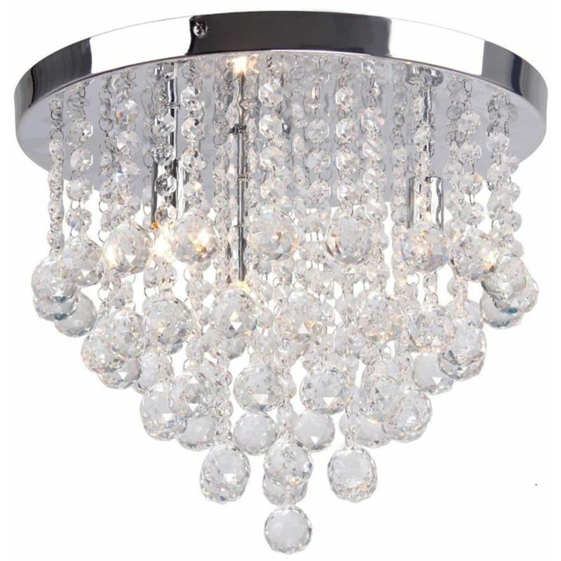 Clear Faceted Crystal Glass Flush Ceiling Light