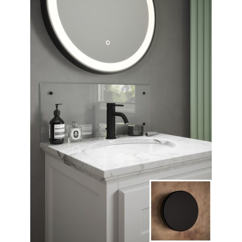 Splashback - Clear Glass Bathroom (Matt Black Cap) 250mm x 600mm x 4mm - Clear