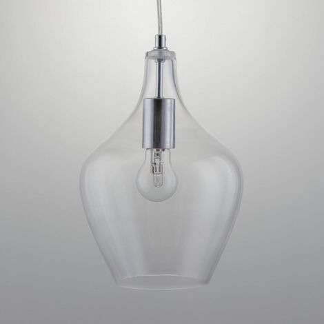 main image of "Clear Glass Bell Pendant with Chrome Details"