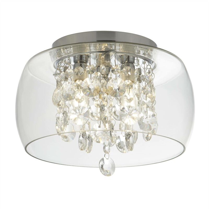 Bathroom - 3 Light Bathroom Flush Ceiling Light Chrome, Crystal IP44, G9 - Searchlight