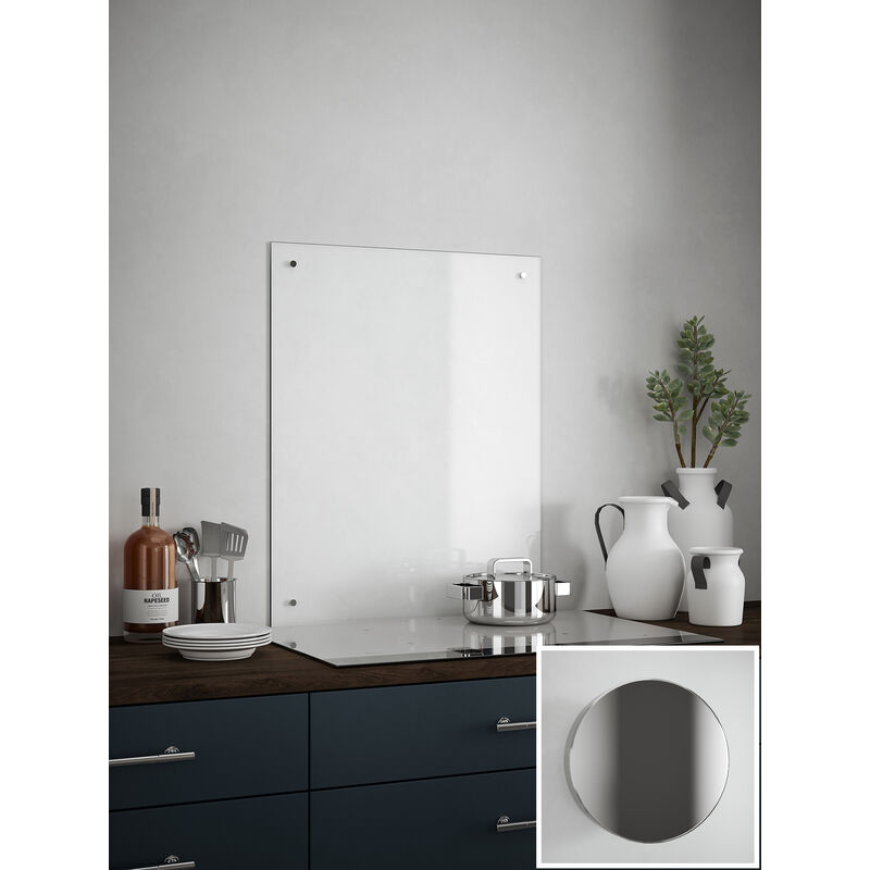 Clear Glass Kitchen Splashback (Chrome Cap) 600mm x 750mm x 4mm