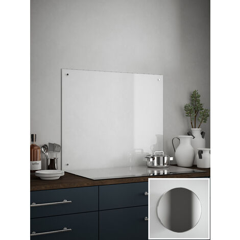 Clear Glass Kitchen Splashback (Chrome Cap) 900mm x 750mm x 4mm
