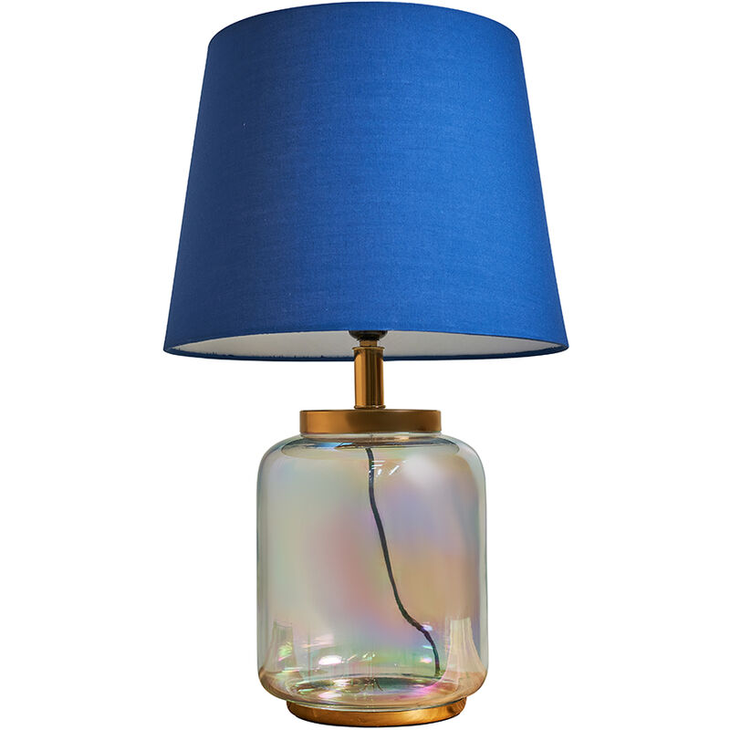 Clear Glass Table Lamp Light With Tapered Lampshade - Navy Blue - Including LED Bulb