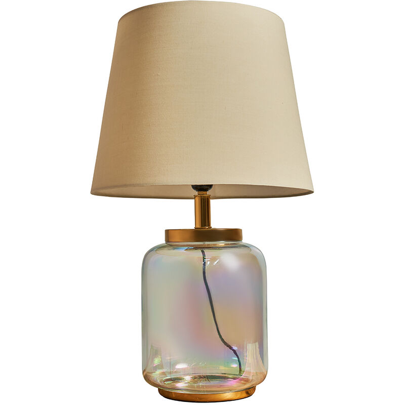 Clear Glass Table Lamp Light With Tapered Lampshade - Beige - No Bulb