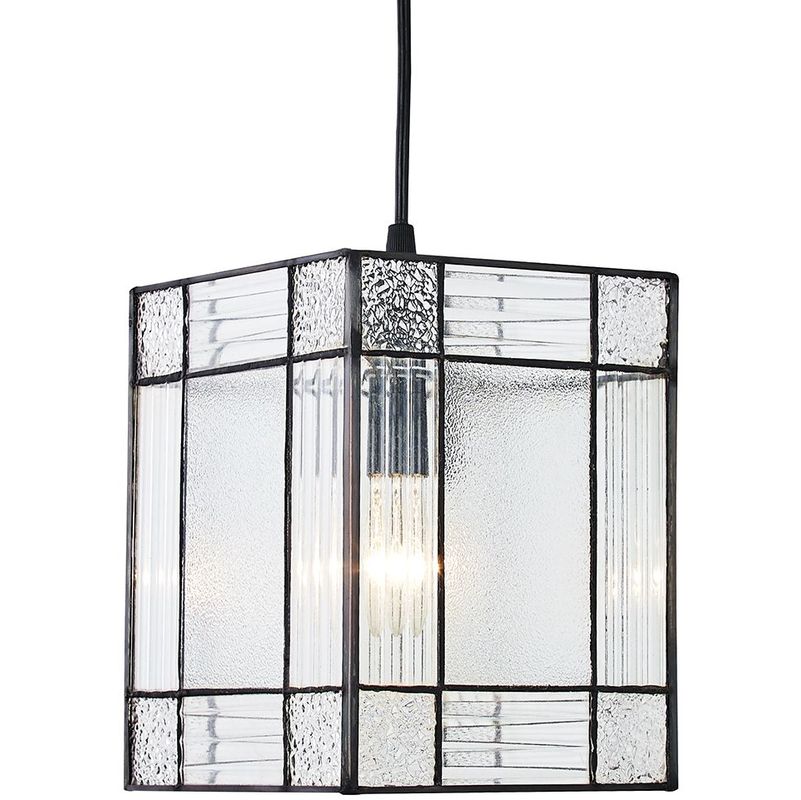 Clear Glass Tiffany Easy Fit Pendant Shade with Square and Rectangular Panels by Happy Homewares