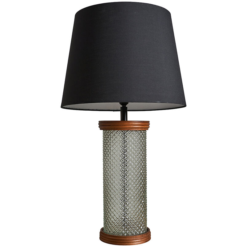 Gianni Table Lamp In Wood & Glass With Tapered Aspen Shade - Black - No Bulb