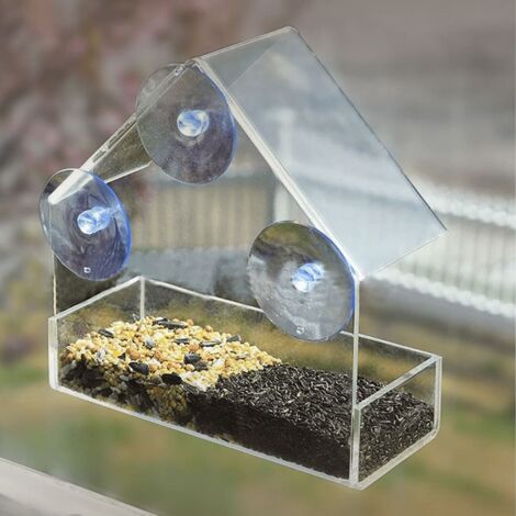 Clear Hanging Perspex squirrel guard Window Bird Feeder for Seed or Nuts