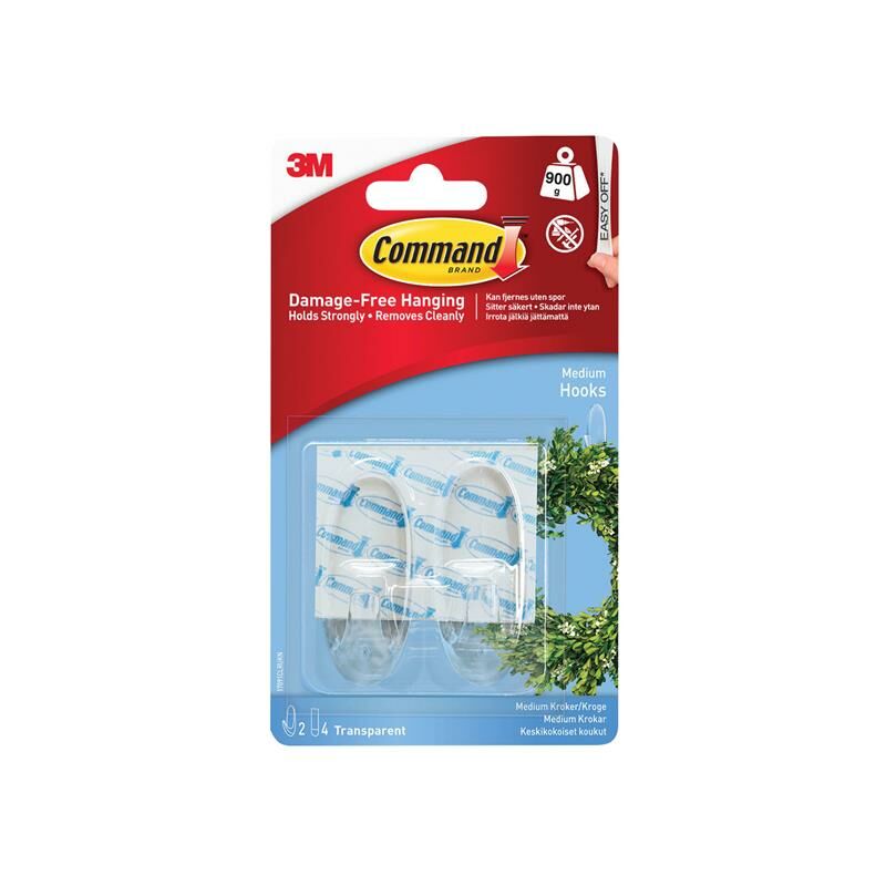 Command ™ - Clear Hooks with Clear Strips, Medium (Pack 2) COM17091CLR