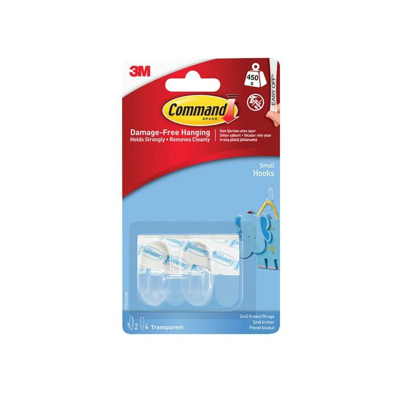 3M - Command 17092CLR Clear Hooks with Clear Strips, Small (Pack 2) COM17092CLR