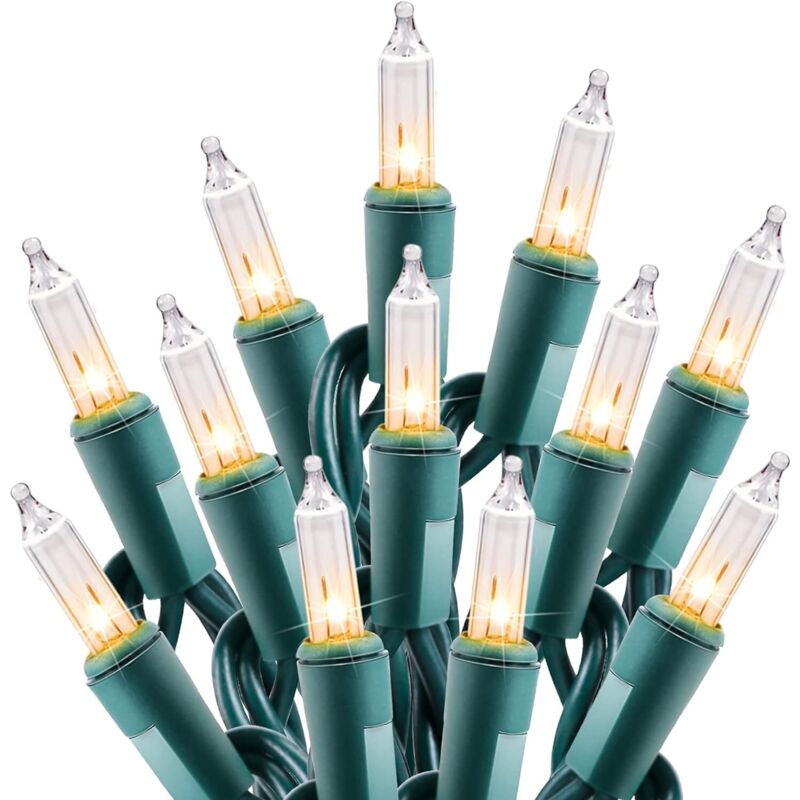 Clear Lights 100 Count 25 Feet Incandescent Bulb Mini Lights for Indoor Xmas Tree Garland Birthday Wedding Party Festival Decoration, Green Wire
