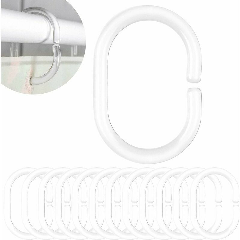 Clear Shower Curtain Rings, Pack of 12, Clear