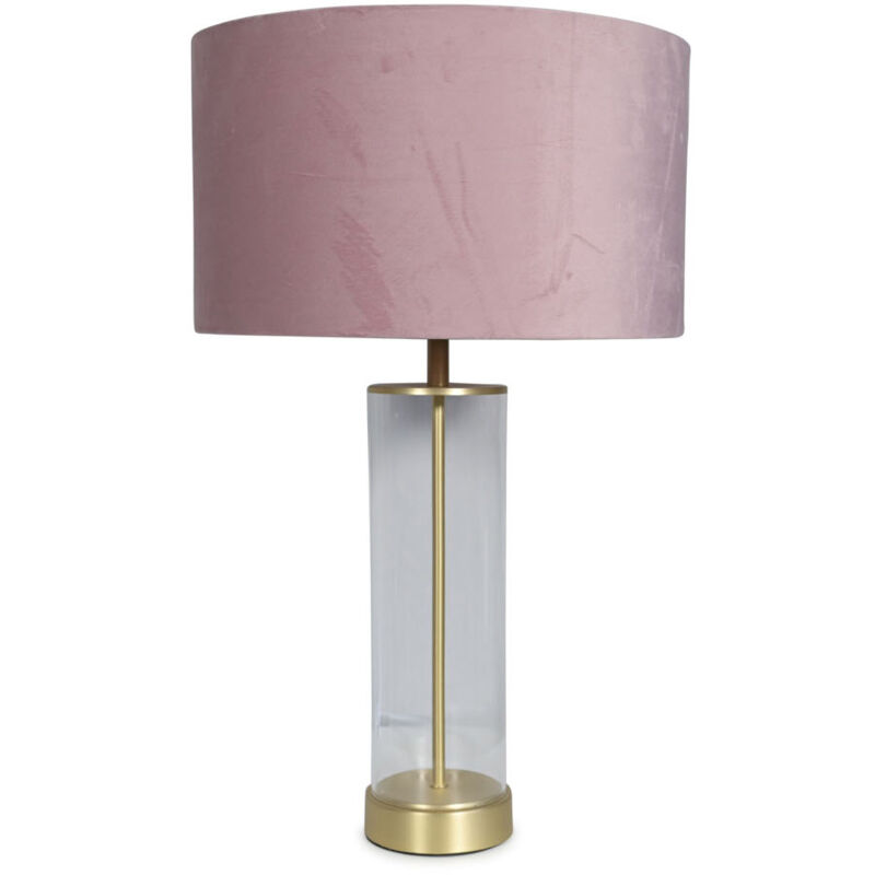 Clear Tube Table Lamp Gold Light Velvet Lampshade Living Room Bedroom Lighting - Blush - No Bulb