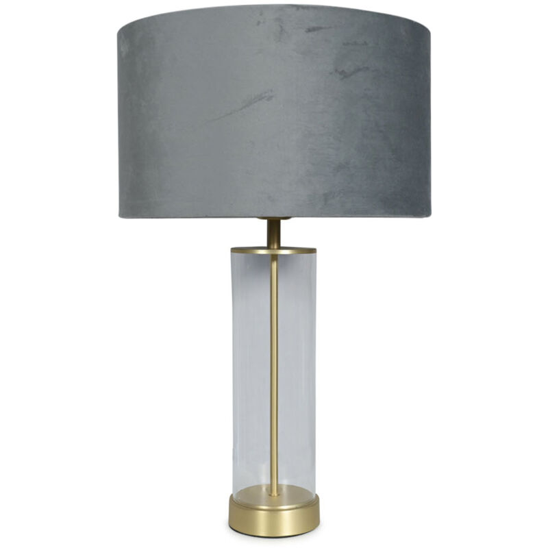 Clear Tube Table Lamp Gold Light Velvet Lampshade Living Room Bedroom Lighting - Grey - No Bulb