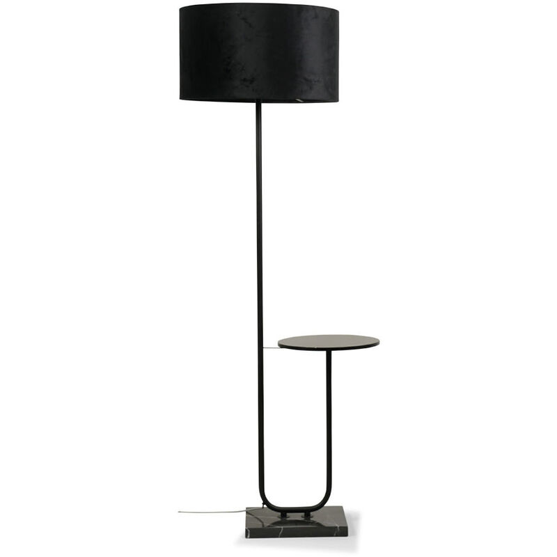 Matt Black Large Floor Lamp Marble Coffee Table Living Room Light Velvet Shade - Black + LED Bulb