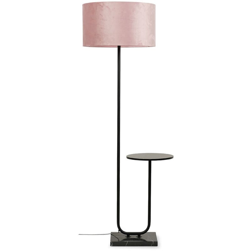 Matt Black Large Floor Lamp Marble Coffee Table Living Room Light Velvet Shade - Blush + led Bulb