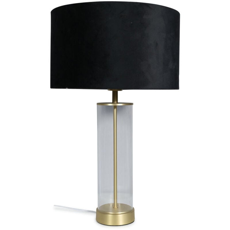 Clear Tube Table Lamp Gold Light Velvet Lampshade Living Room Bedroom Lighting - Black - No Bulb