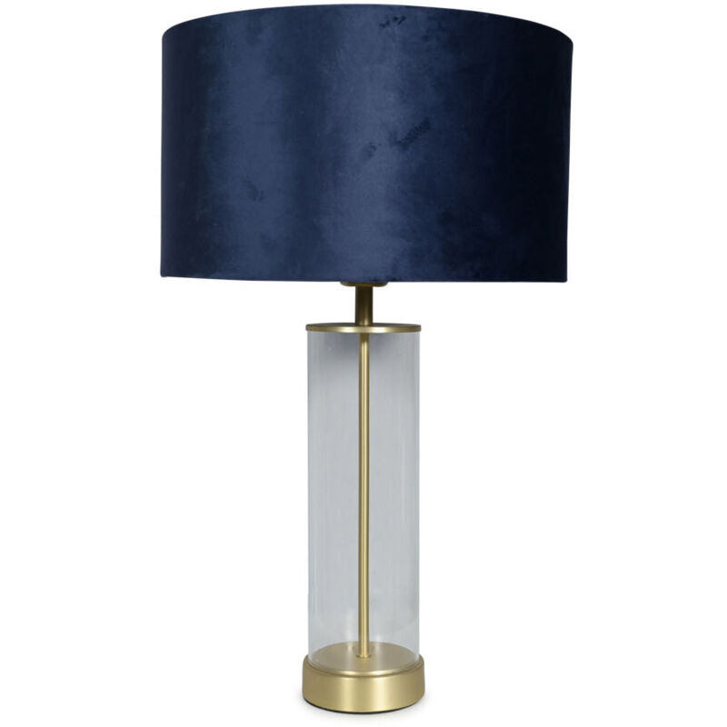 Clear Tube Table Lamp Gold Light Velvet Lampshade Living Room Bedroom Lighting - Navy - No Bulb