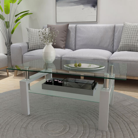 Clear White Coffee Table – Modern Side Center Table for Living Room Furniture