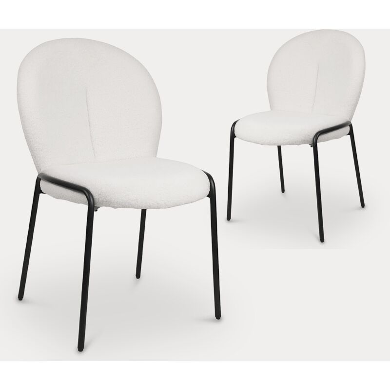 Mobilier Deco - clelia - Lot de 2 chaises effet peau de mouton blanc