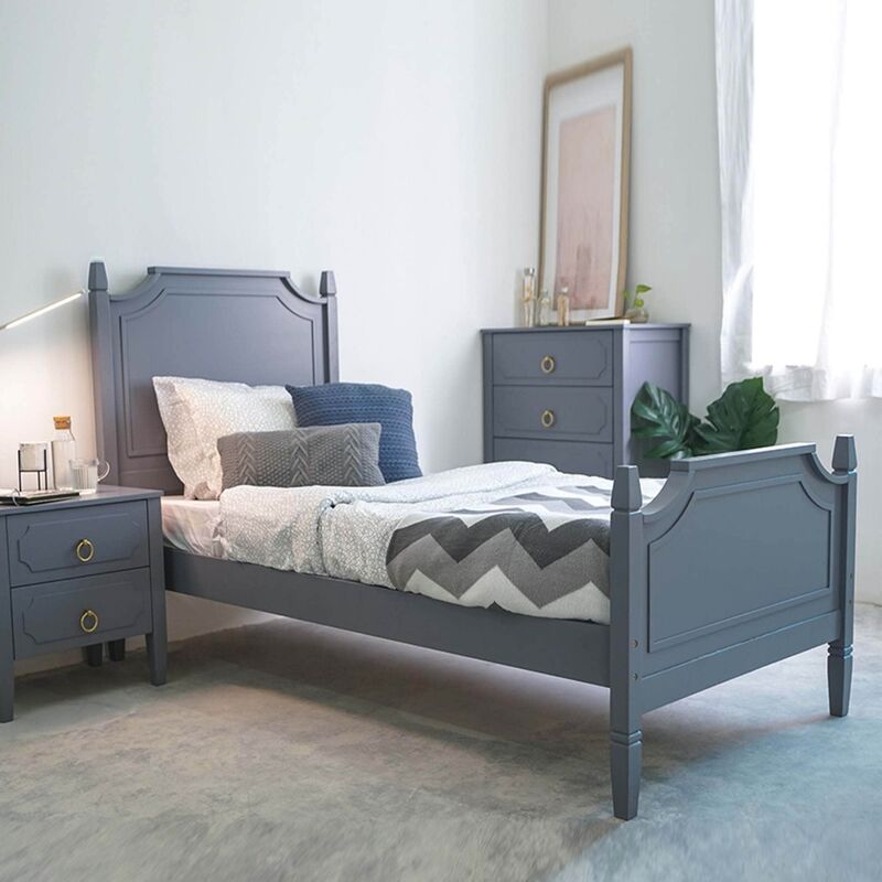 Mobilier Deco - clemence - Lit simple 1 personne 90 x 190 cm en bois gris