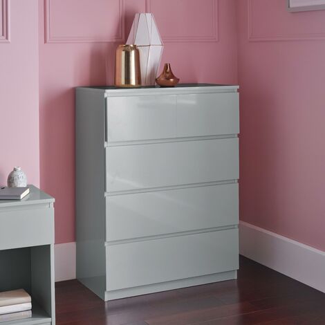 Clemmie chest of drawers - 2 over 3 - high gloss - grey - Grey
