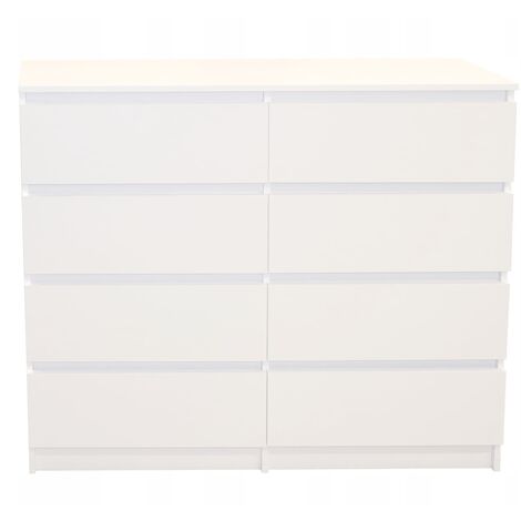 CLEO - Commode de chambre 8 tiroirs - Dimensions 120x35x99.5 cm - Meuble de rangement Blanc - Blanc