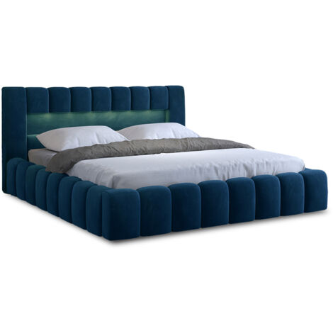 Cleo - lit coffre avec led - 160x200 cm - sommier inclus - en velours - bleu canard