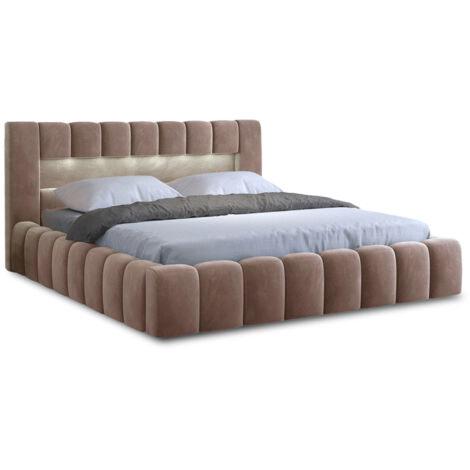 Cleo - lit coffre avec led - 180x200 cm - sommier inclus - en velours - taupe