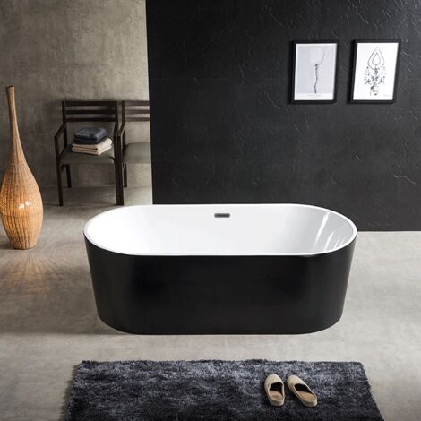 Cleo - Vasca da bagno freestanding ovale in acrilico nero opaco 150 cm - Design chic ed elegante per il bagno