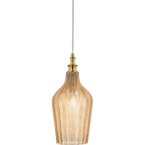 Cleofe Pendelleuchte Braunglas/Messing – Ø18 cm, E27 max. 60W, IP20, Vintage-Stil, Leuchtmittel nicht inkl.