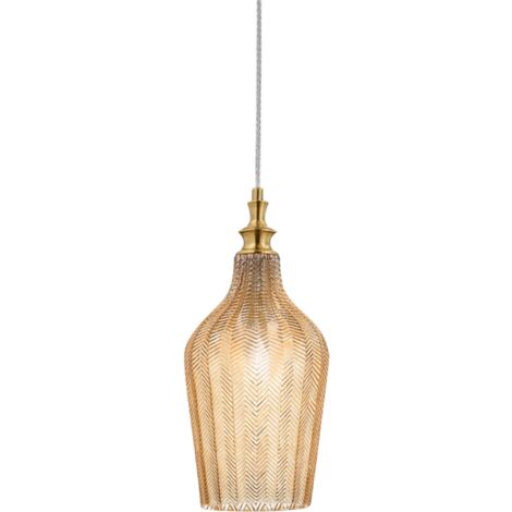 Cleofe - Suspension en verre ambré transparent et laiton - Douille 1XE27, style vintage, 1XE27 max 1X60W, d.18cm, ampoules exclues