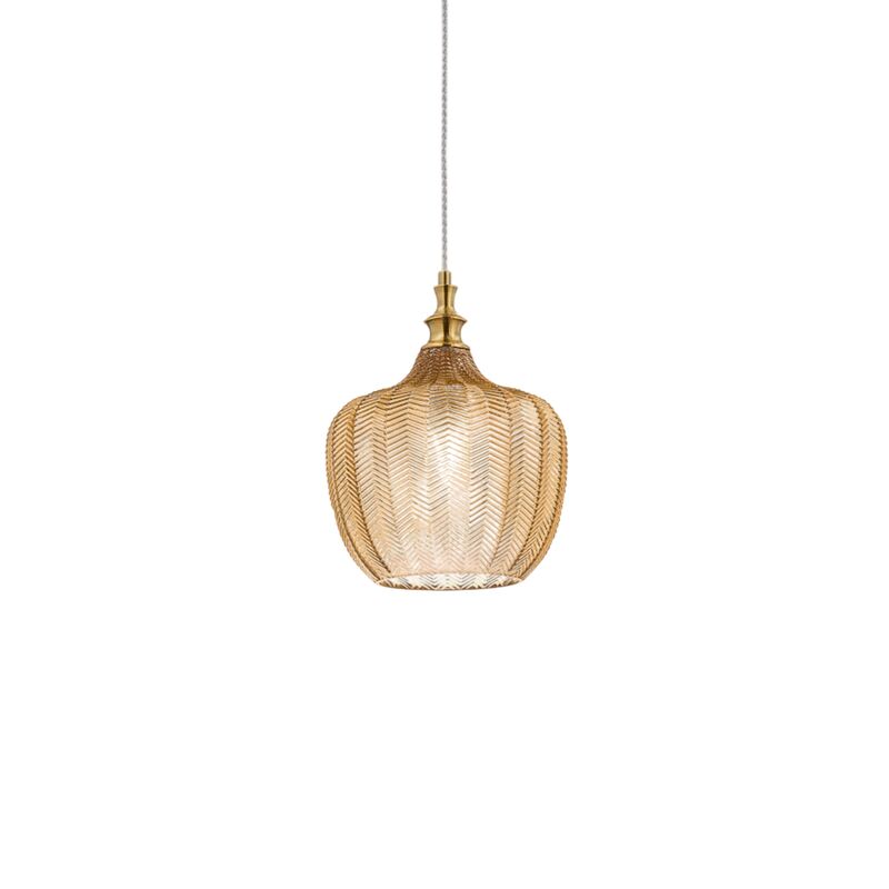Cleofe - Suspension en verre ambré transparent et laiton - Douille 1XE27, style vintage, 1XE27 max 1X60W, d.24cm, ampoules exclues Cleofe - Suspension en verre ambré transparent et laiton - Douille 1XE27, style vintage, 1XE27 max 1X60W, d.24cm, ampoules exclues