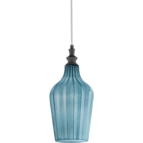Cleofe - Suspension en verre cobalt transparent et noir - Douille 1XE27, style vintage, 1XE27 max 1X60W, d.18cm, ampoules exclues